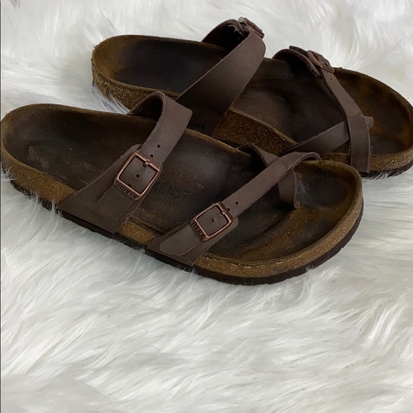 Birkenstock Shoes - Birkenstock Brown Rose Gold Copper Buckle Sandals